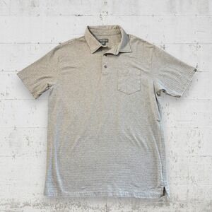 Fish Hippie Pocket Polo Shirt Mens XL Short Sleeve Beige Striped Preppy Golf